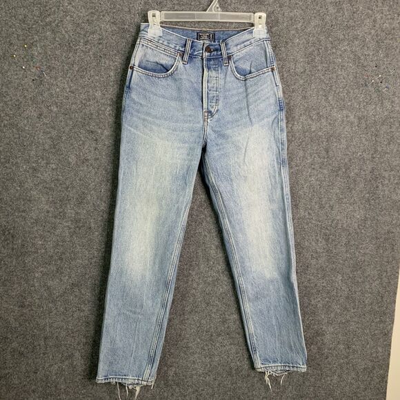 Abercrombie & Fitch High Rise Vintage Straight Jeans Sz 25 Button Fly Destroyed - Picture 1 of 16
